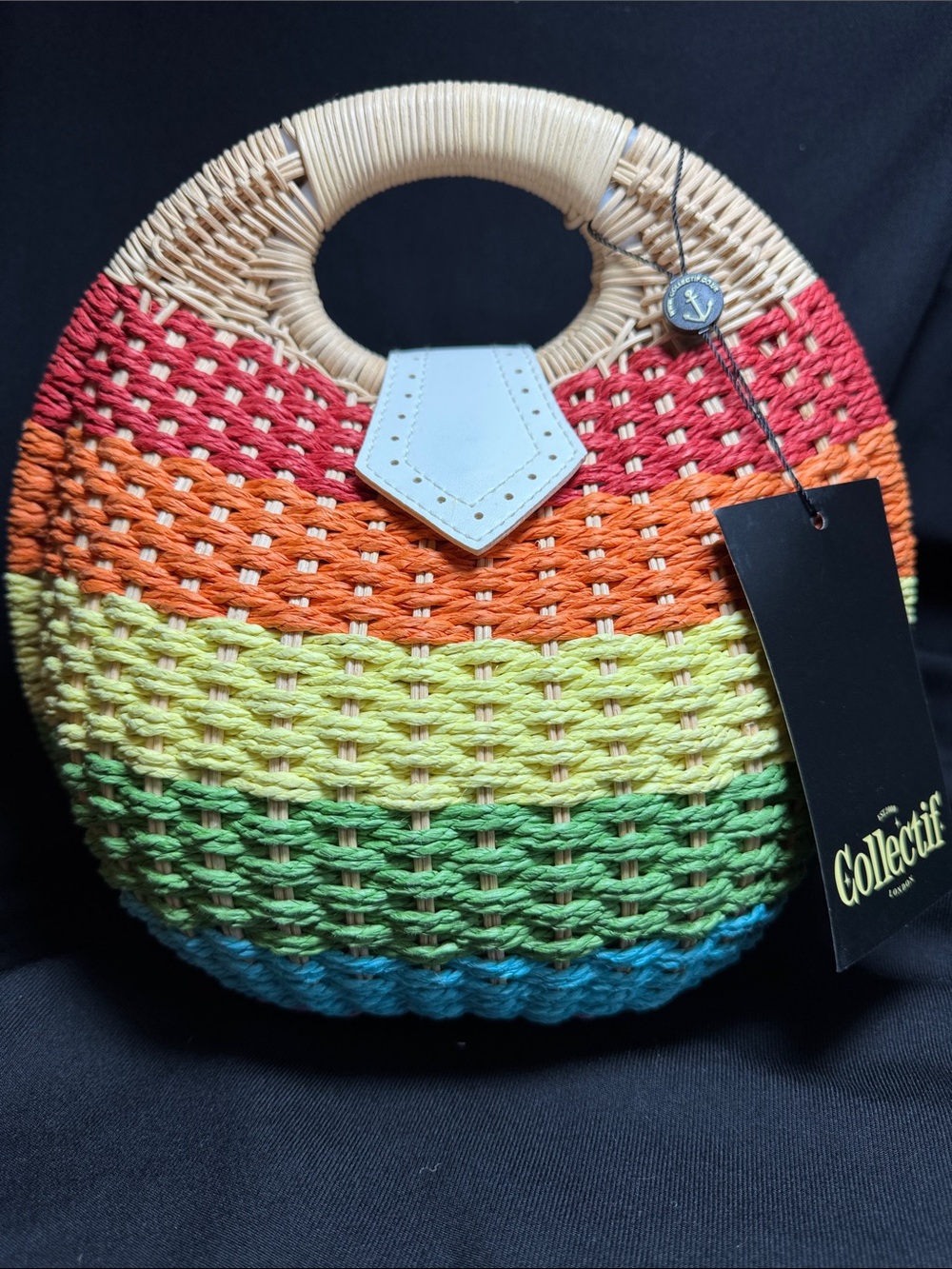 Collectif Round Julie Rainbow Wicker Bag NWT Magnetic Closure